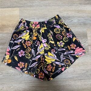 Free People Women’s Floral Lounge Shorts - Black with Pink & Yellow Floral Print
